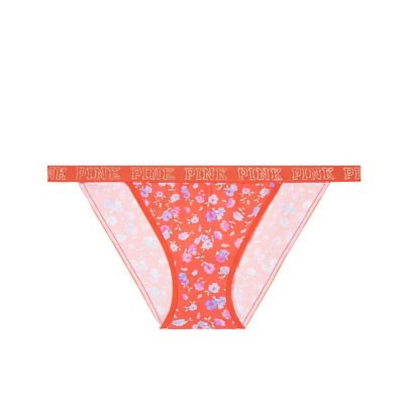 Victoria's Secret PINK Logo Bikini Panty Obviously Orange Wildflower XS NEW - Picture 1 of 1